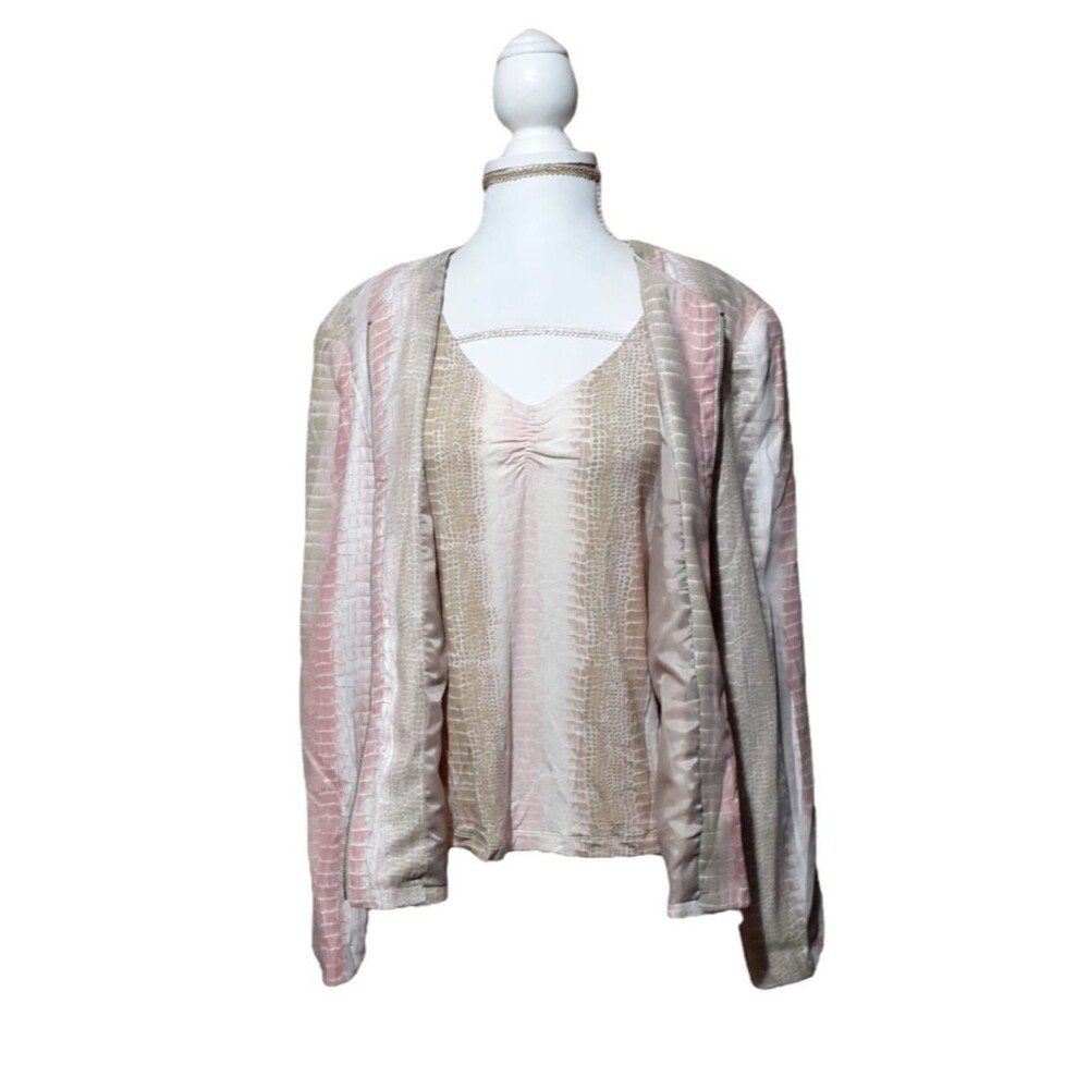 City Girl 2 Pc Women's set Jacket & Blouse Snake Print Pink Multi Color Sz Large